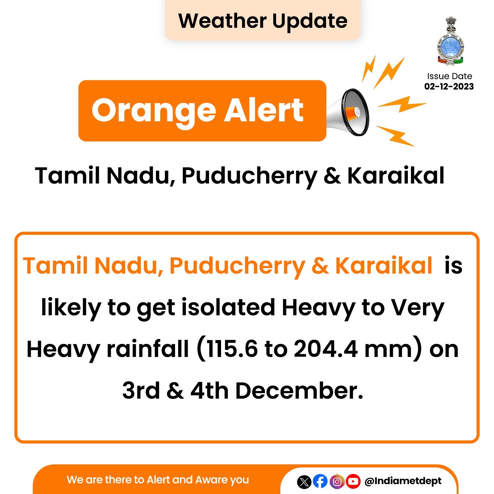 Orange Alert Tamil Nadu IMD